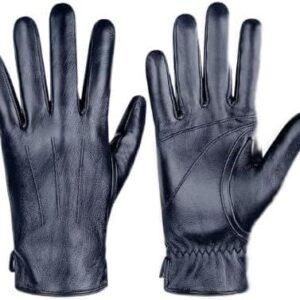 Alepo Genuine Sheepskin Leather Gloves For Men, Winter Warm Touchscreen Texting Cashmere Lined Driving Motorcycle Gloves (navy-XL)