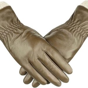 Alepo Genuine Sheepskin Leather Gloves for Women, Winter Warm Touchscreen Texting Cashmere Lined Driving Motorcycle Dress Gloves (Caramel-XL)