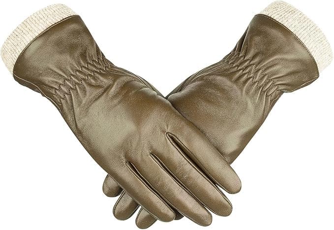 Alepo Genuine Sheepskin Leather Gloves for Women, Winter Warm Touchscreen Texting Cashmere Lined Driving Motorcycle Dress Gloves (Caramel-XL)