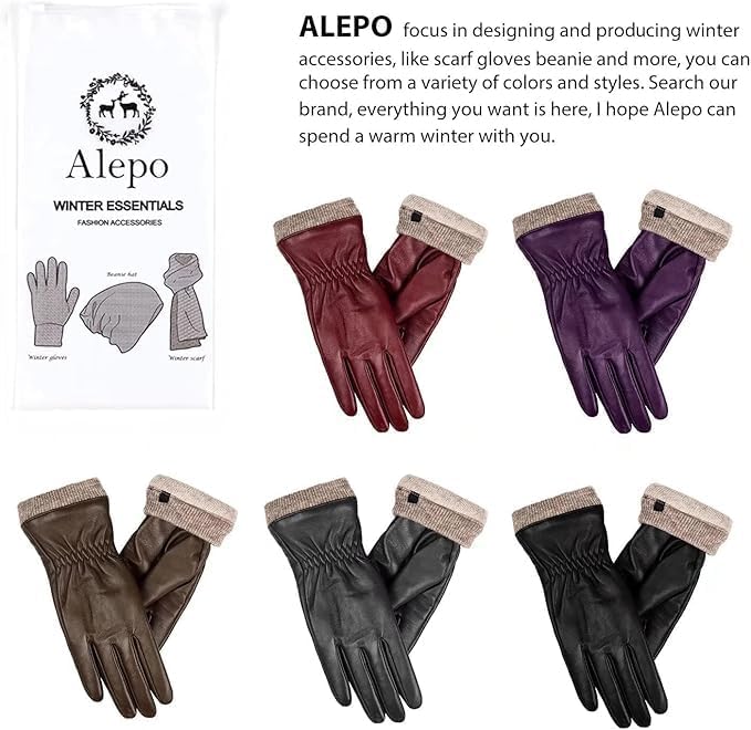 Alepo Genuine Sheepskin Leather Gloves for Women, Winter Warm Touchscreen Texting Cashmere Lined Driving Motorcycle Dress Gloves (Caramel-XL) - Image 6