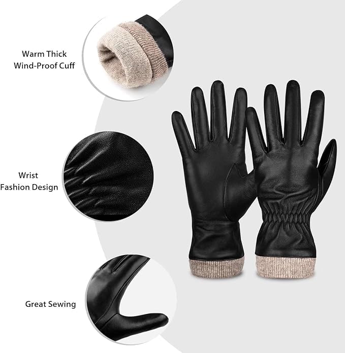 Alepo Genuine Sheepskin Leather Gloves for Women, Winter Warm Touchscreen Texting Cashmere Lined Driving Motorcycle Dress Gloves (Caramel-XL) - Image 4