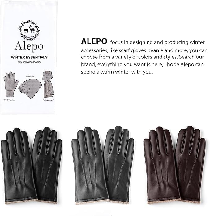 Alepo Winter PU Leather Gloves For Men, Warm Thermal Touchscreen Texting Typing Dress Driving Motorcycle Gloves Wool Lining - Image 37