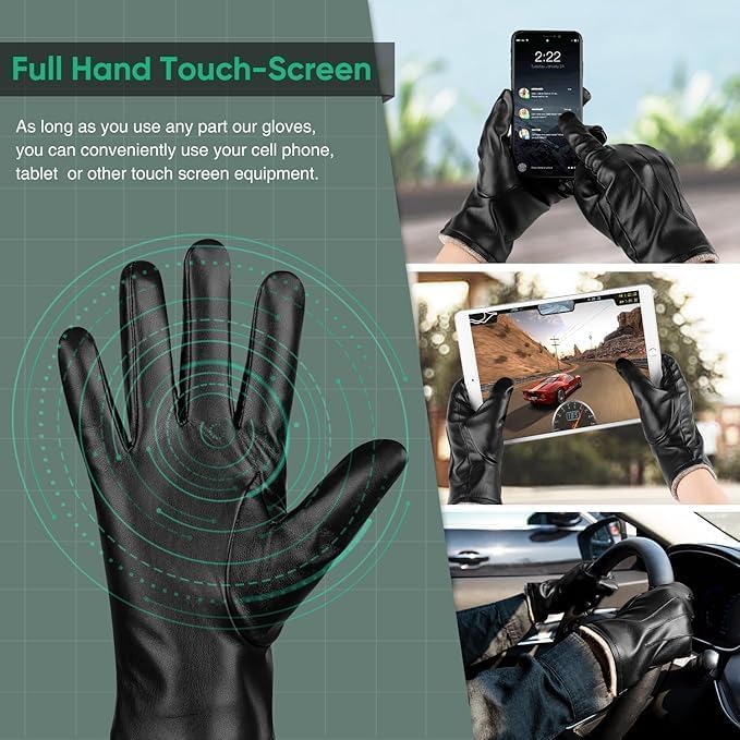 Alepo Winter PU Leather Gloves For Men, Warm Thermal Touchscreen Texting Typing Dress Driving Motorcycle Gloves Wool Lining - Image 34