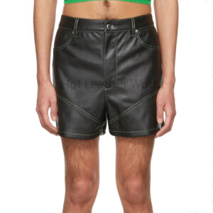 Elegant Black Four Pockets Men Genuine Leather Shorts