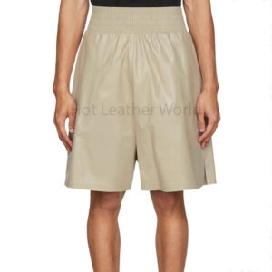 Off White High Rise Wide Leg Men Leather Shorts