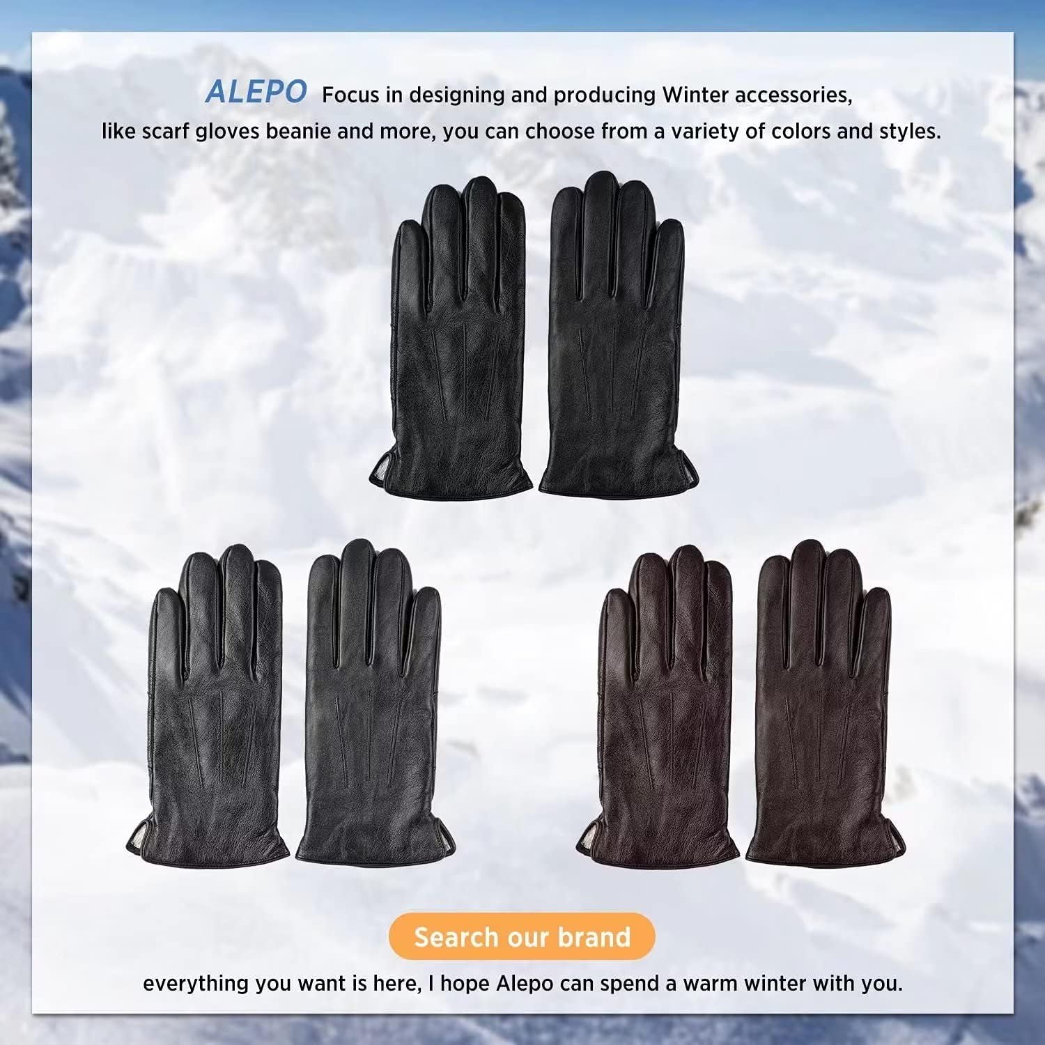 Alepo Genuine Sheepskin Leather Gloves for Men, Winter Warm Touchscreen Texting Cashmere Lined Driving Motorcycle Gloves - Image 12