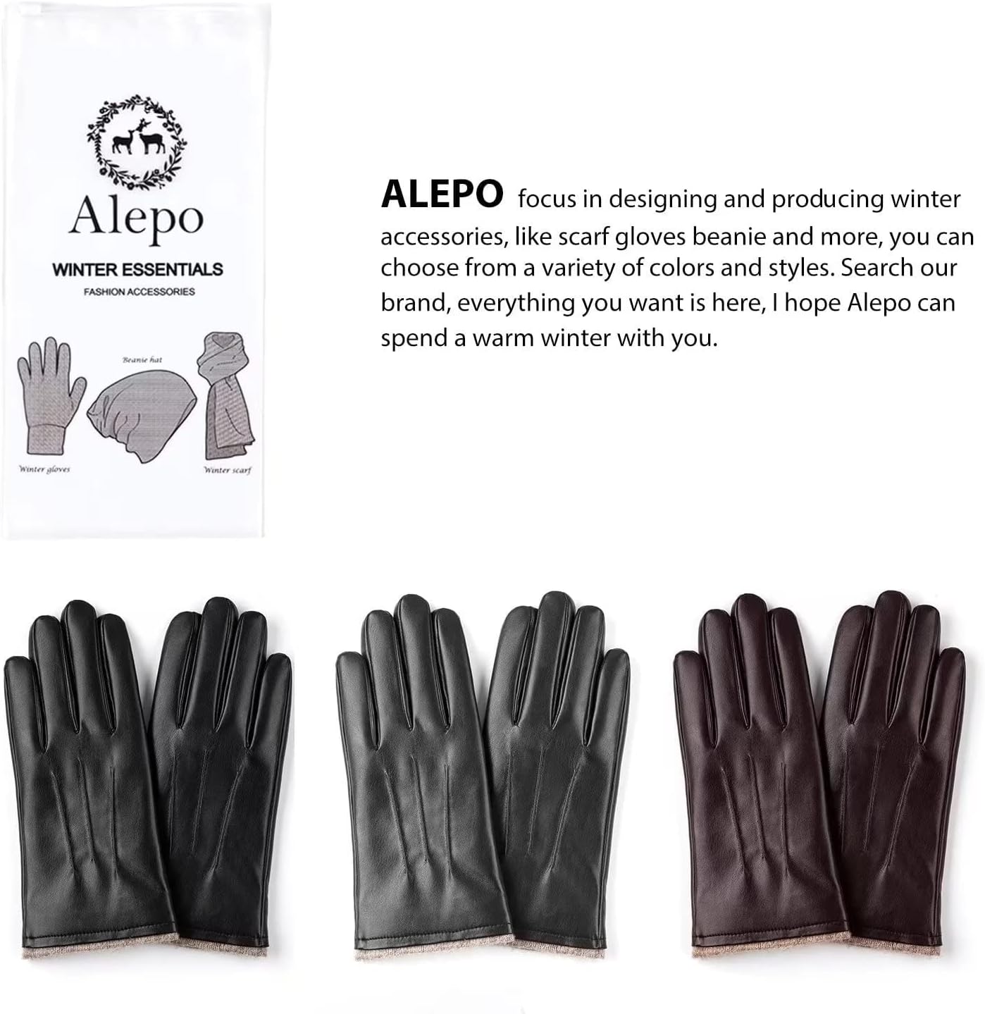 Alepo Winter PU Leather Gloves For Men, Warm Thermal Touchscreen Texting Typing Dress Driving Motorcycle Gloves Wool Lining - Image 24