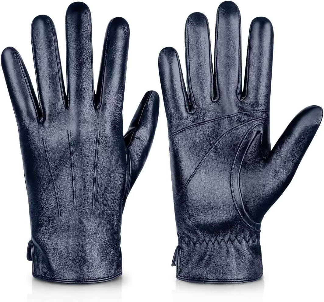 Alepo Genuine Sheepskin Leather Gloves for Men, Winter Warm Touchscreen Texting Cashmere Lined Driving Motorcycle Gloves - Image 13