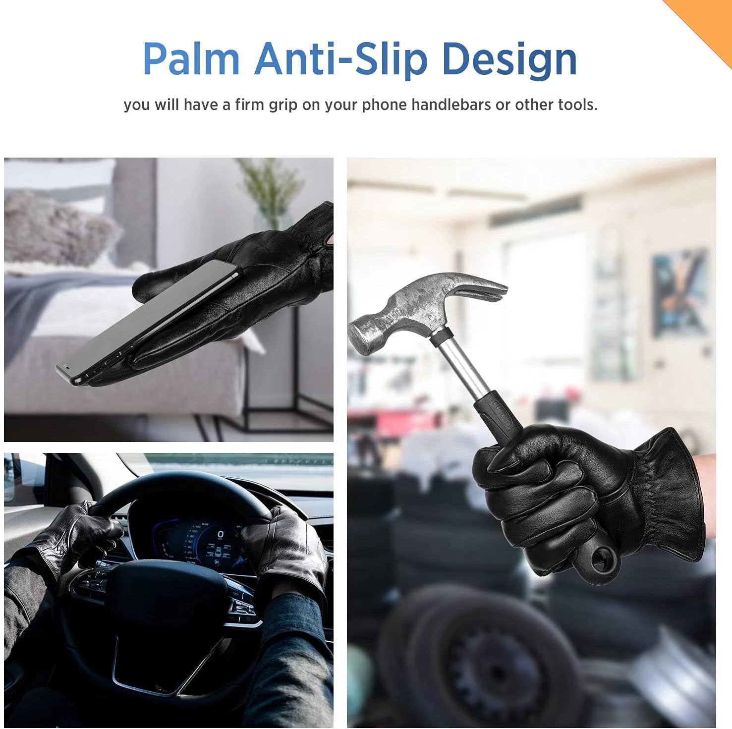 Alepo Genuine Sheepskin Leather Gloves for Men, Winter Warm Touchscreen Texting Cashmere Lined Driving Motorcycle Gloves - Image 35