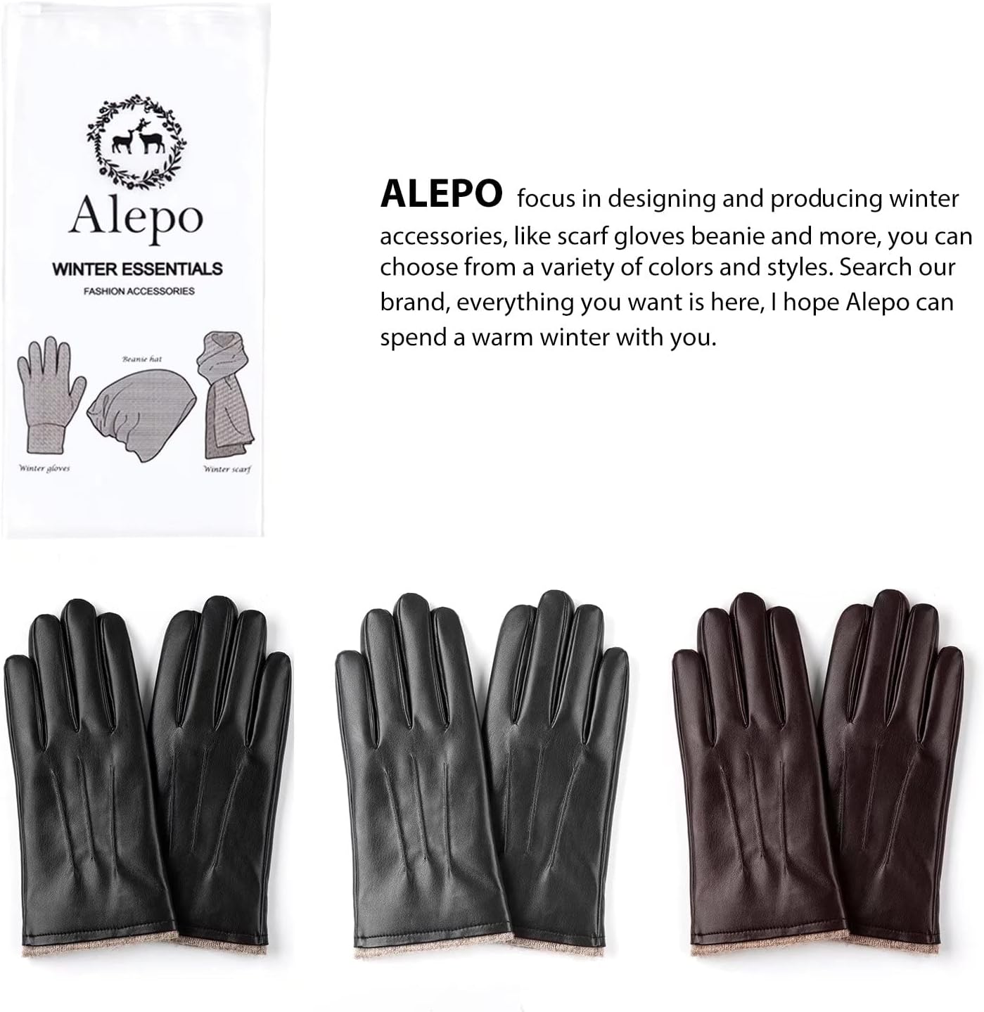 Alepo Winter PU Leather Gloves For Men, Warm Thermal Touchscreen Texting Typing Dress Driving Motorcycle Gloves Wool Lining - Image 30
