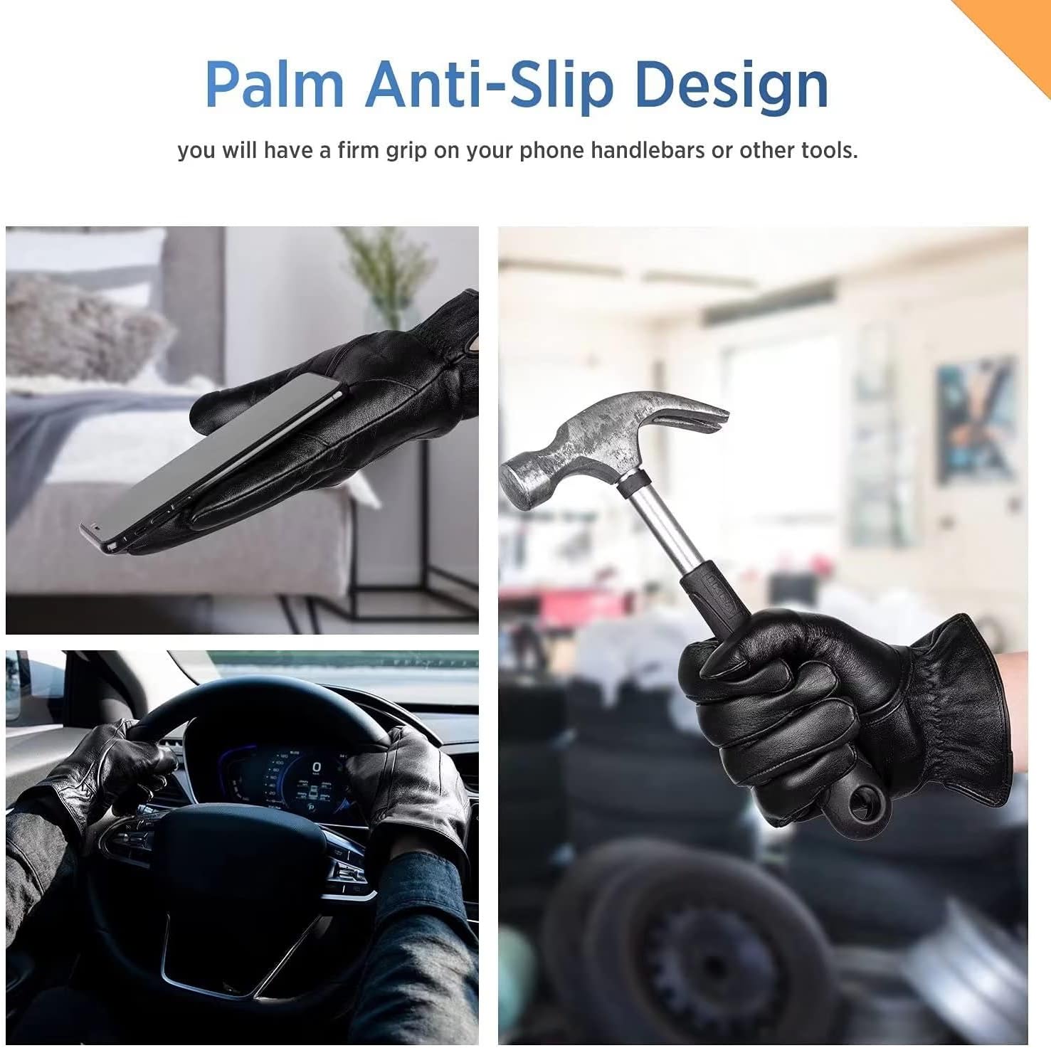 Alepo Genuine Sheepskin Leather Gloves for Men, Winter Warm Touchscreen Texting Cashmere Lined Driving Motorcycle Gloves - Image 17