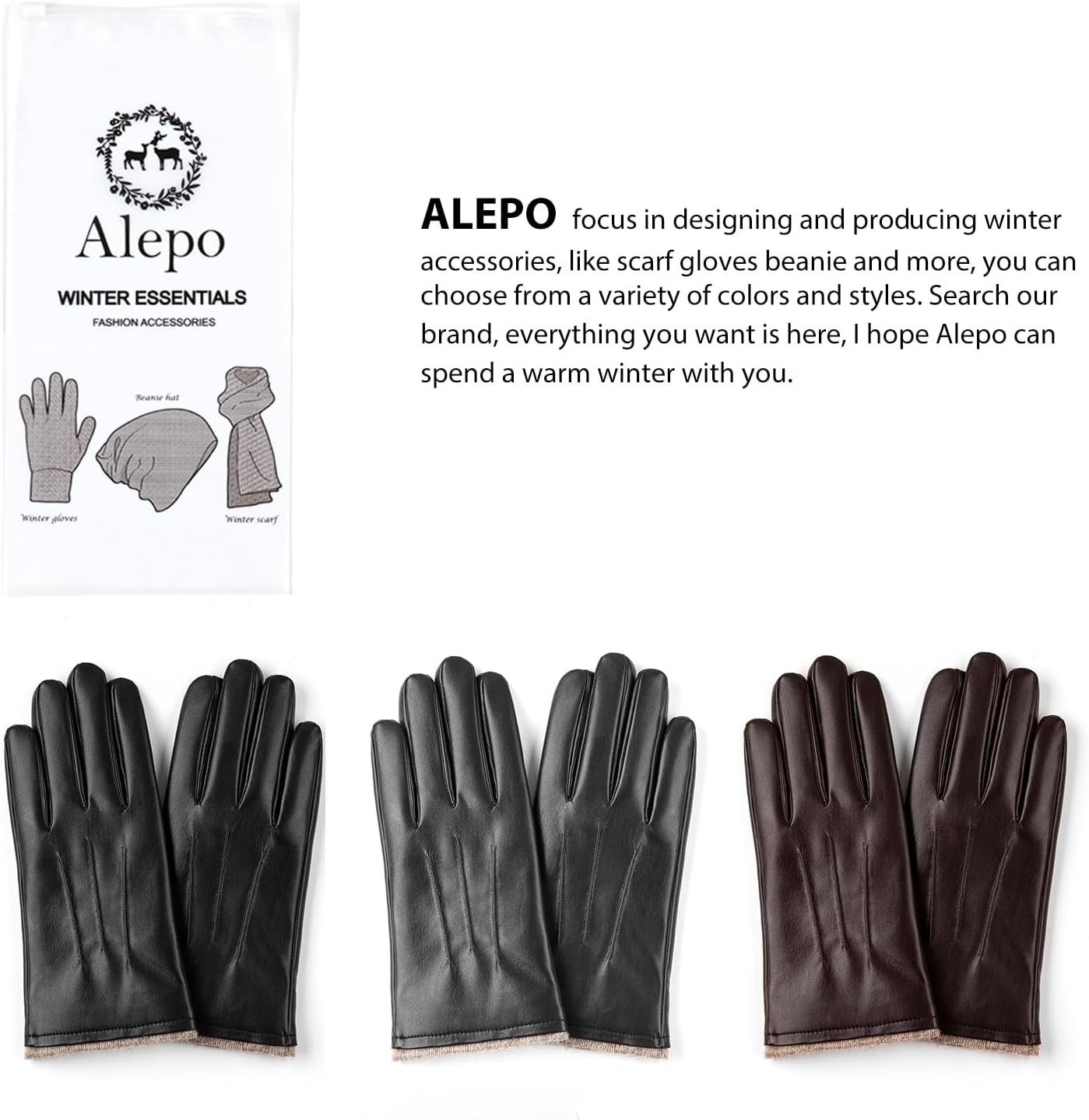 Alepo Winter PU Leather Gloves For Men, Warm Thermal Touchscreen Texting Typing Dress Driving Motorcycle Gloves Wool Lining - Image 12