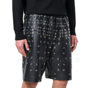 Lace Detail Men Leather Shorts