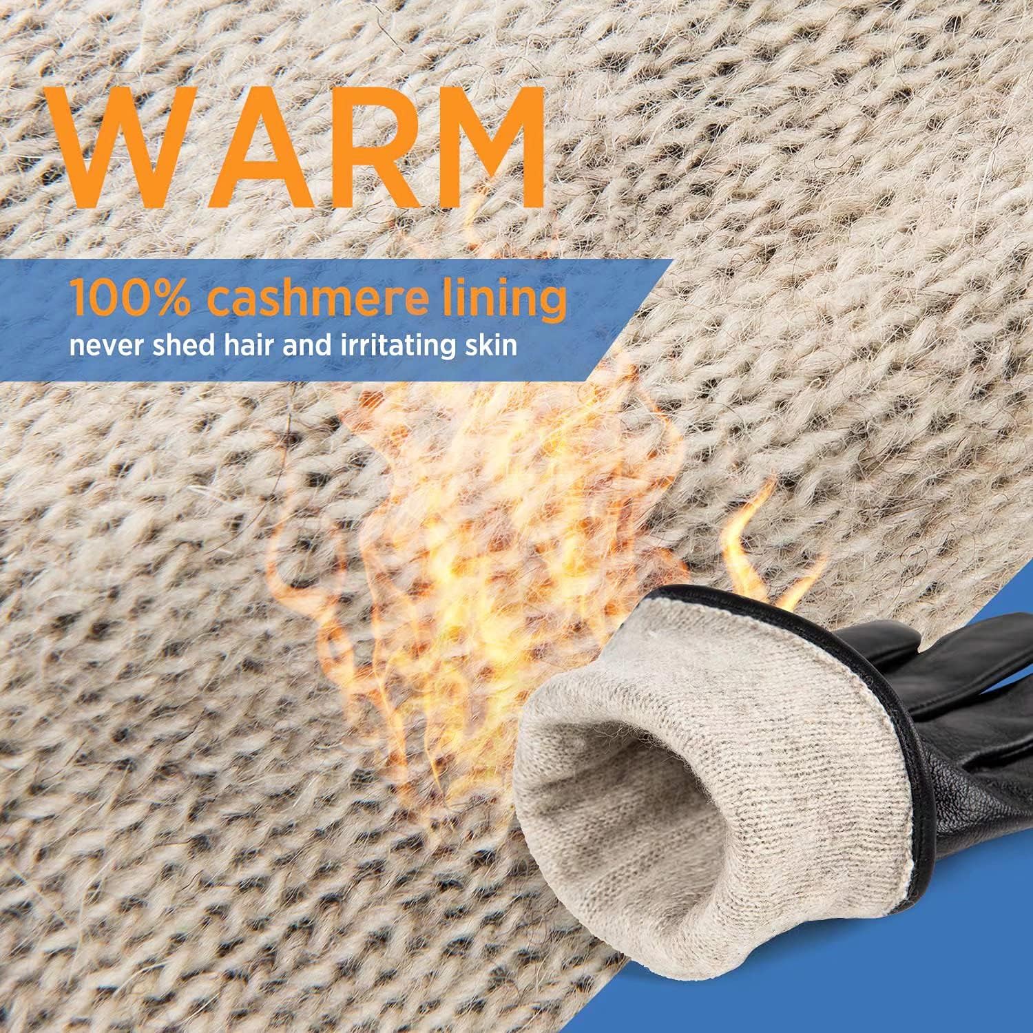 Alepo Genuine Sheepskin Leather Gloves for Men, Winter Warm Touchscreen Texting Cashmere Lined Driving Motorcycle Gloves - Image 32