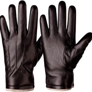 Alepo Winter PU Leather Gloves For Men, Warm Thermal Touchscreen Texting Typing Dress Driving Motorcycle Gloves Wool Lining