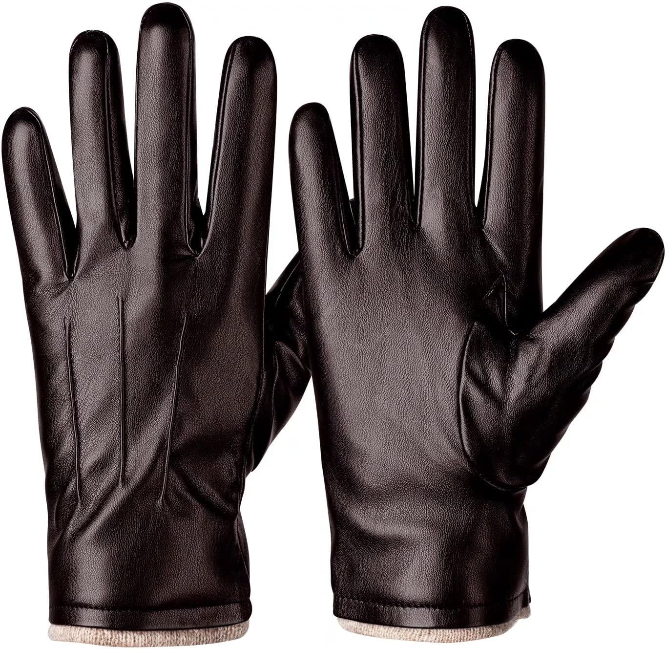 Alepo Winter PU Leather Gloves For Men, Warm Thermal Touchscreen Texting Typing Dress Driving Motorcycle Gloves Wool Lining