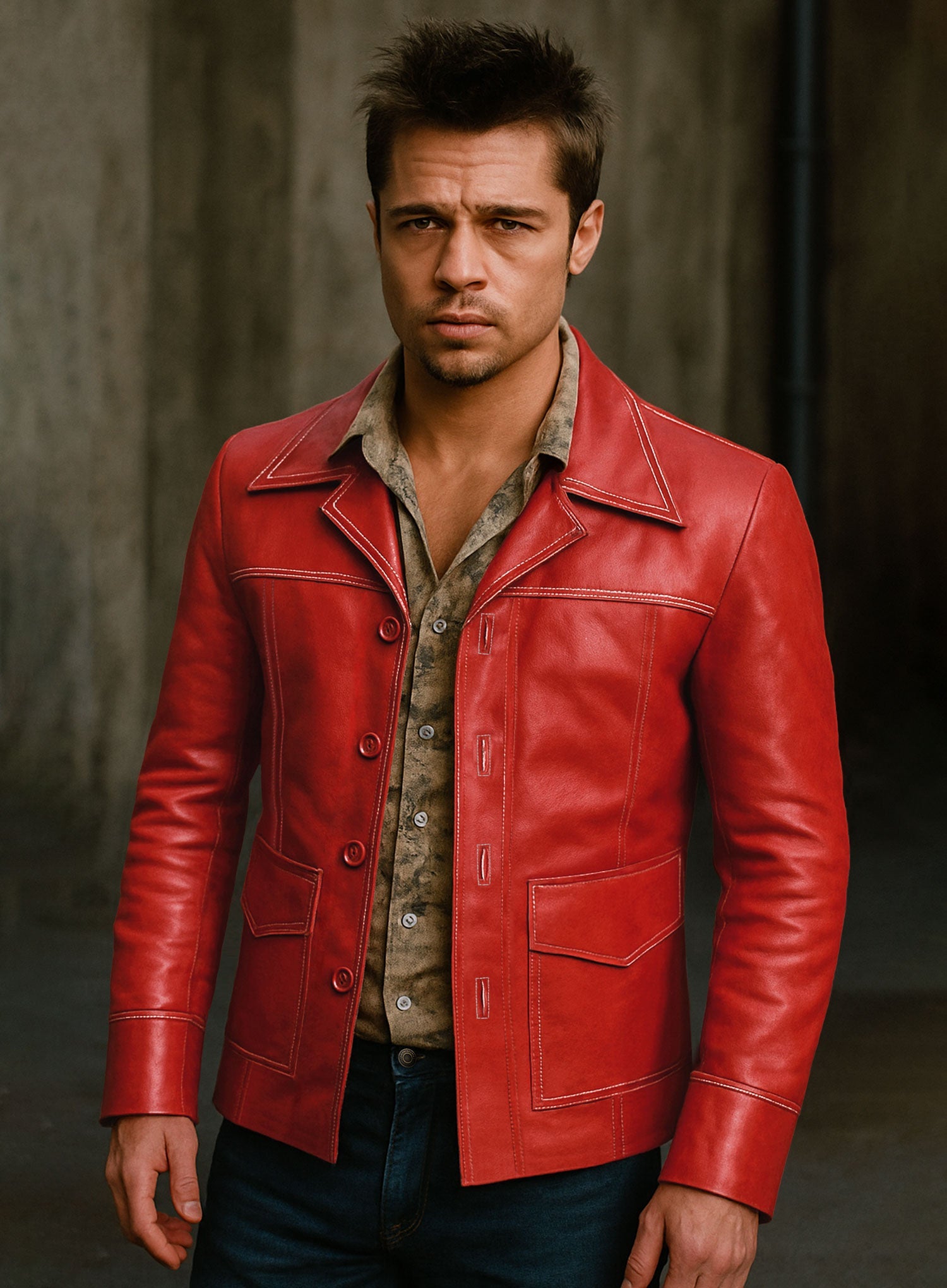 Brad Pitt Fight Club Leather Jacket - Image 2