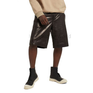 Classy Black Multi-Pockets Men Leather Bermuda Shorts